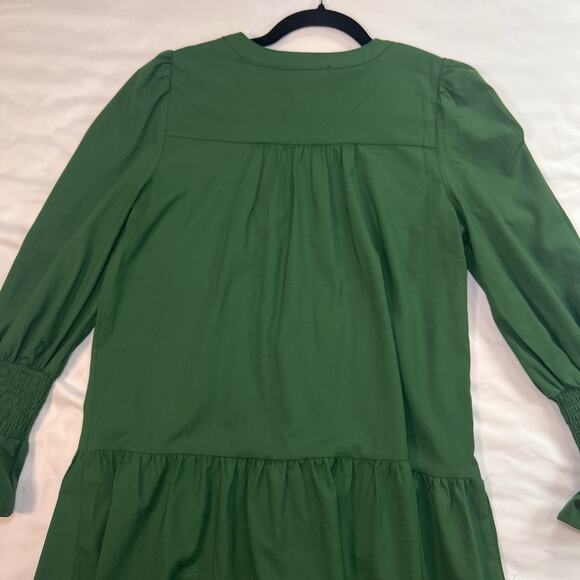 Tuckernuck Pomander Place Kenzo Dress Size S Hunter Green Crepe V Neck Tiered - Picture 11 of 16